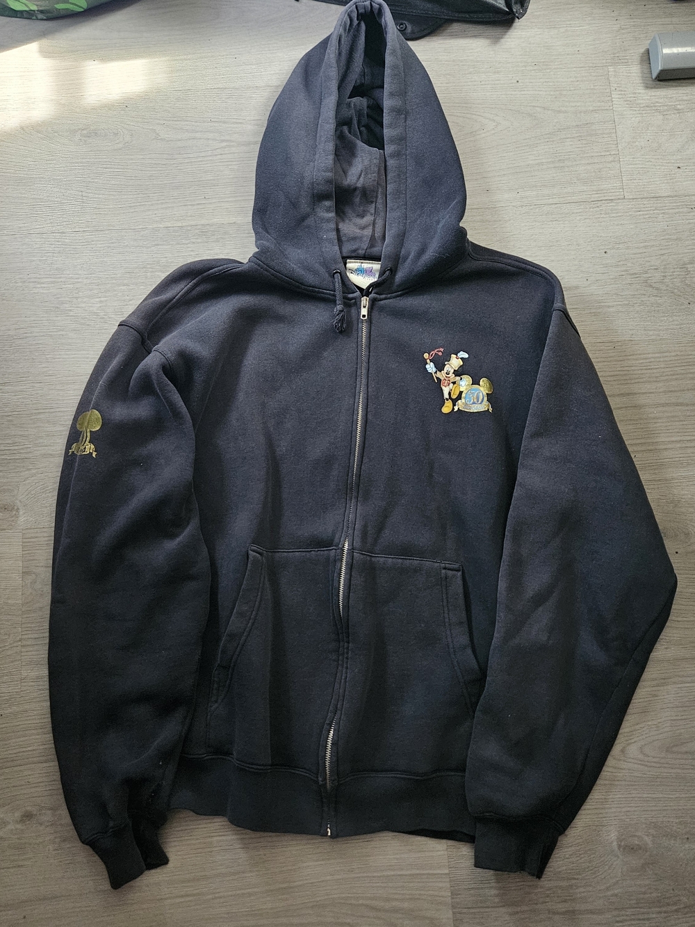 Vintage Disney Black Full-Zip Hoodie with Cartoon Patch